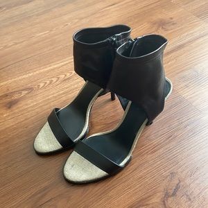 Vince | Black Leather Sandals with Ankle Strap